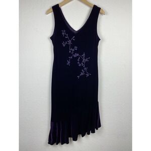Vtg Lisa Sz 12 Velvet Midi Dress Purple Floral Fairy Witchy Whimsigoth Slip Y2k